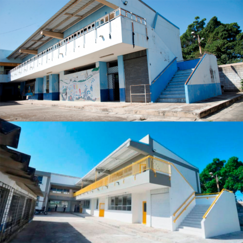 Ilustración del Megacolegio San Felipe Neri, antes y después